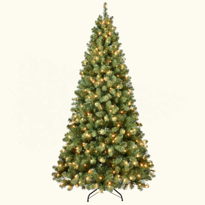 Pre-Lit PVC Christmas Tree With 200 UL Lights, 551 Tips, Auto-Unfold Memory Wire, Easy Assembly With Stable Metal Stand – Full Artificial Holiday Tree