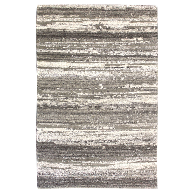 Tapis unique gris / argent / ivoire tissé à la main de 6 pi x 9 pi Luner