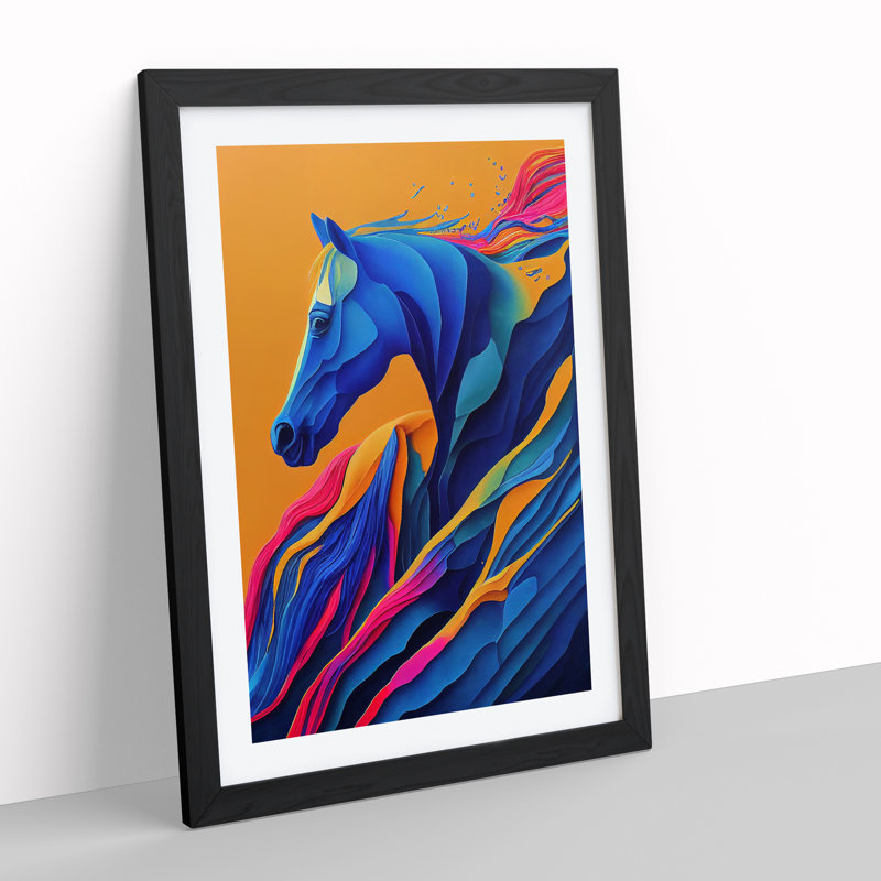 XV1022-4941X Vibrant Horse Abstract No.2 - Print, 66cm H x 48cm W, White, Black Framed Paper