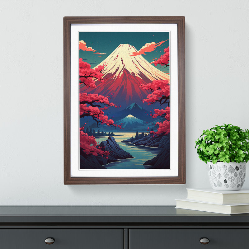 Mount Fuji Deco - Framed Print, 64cm H x 46cm W x 2cm D, Walnut 