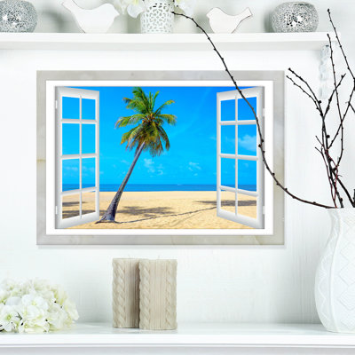 «Open Window to Beach with Palm», impression sur toile tendue