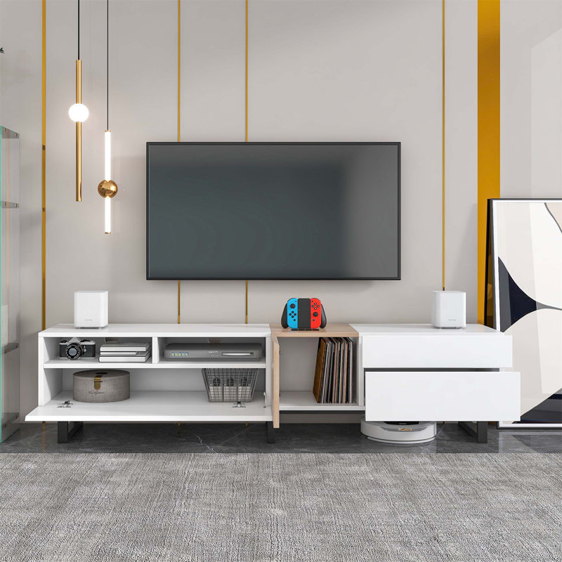 Modern TV Stand For 80'' Tvs With Double Storage, Media Console Table, And Drop-Down Doors For Living Room, Bedroom, Home Theatre