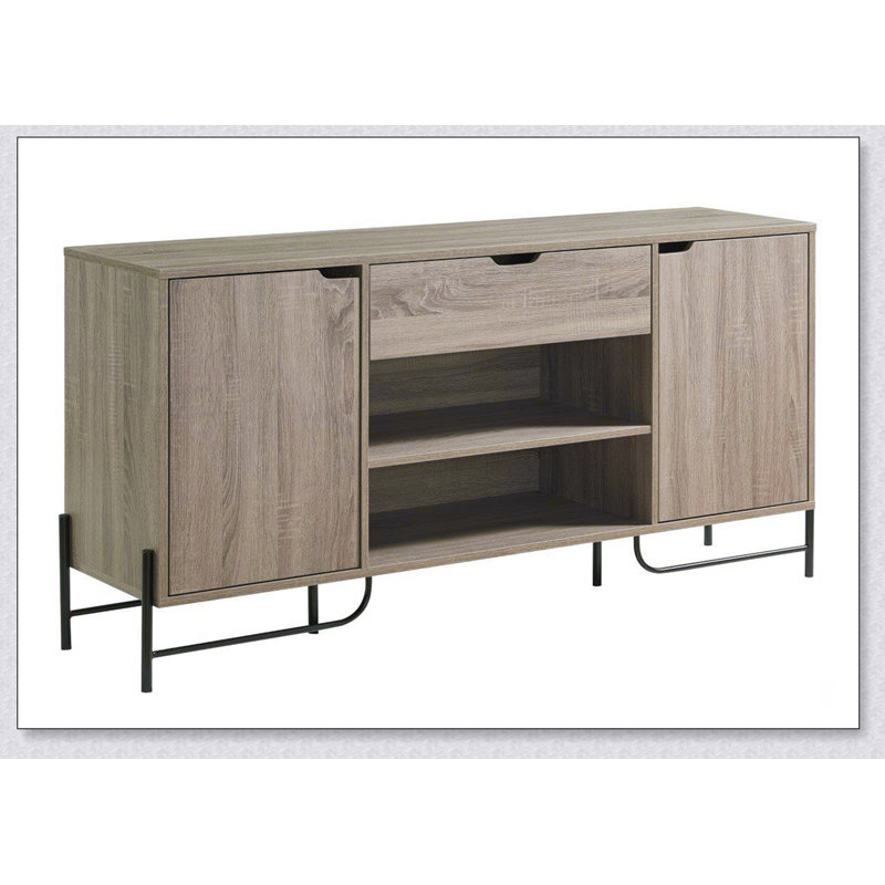 Buffet with Metal Legs with Two Door One Drawer Six Shelves -  &, Black/Taupe