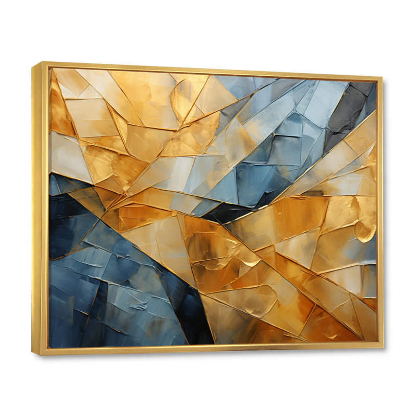 Janala " Hardedge Art Golden Geometry I ", H 30 po x l 40 po, Cadre flottant doré