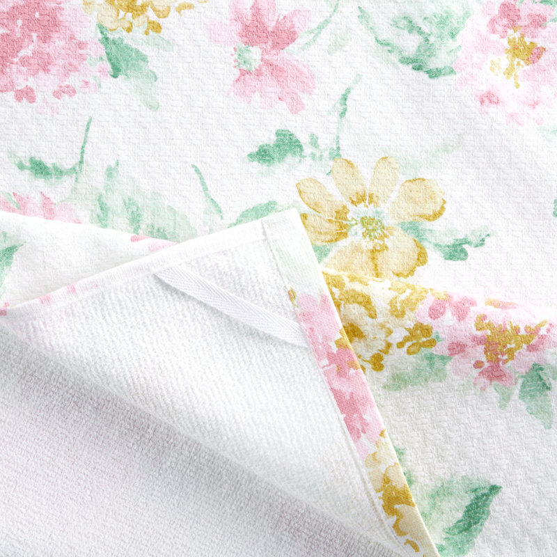 Amber Floral and Solid Cotton Kitchen Towel Set, 2-Pack