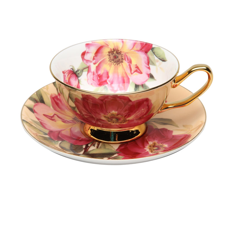 Tasse à thé et soucoupe en porcelaine os rosée rosée
