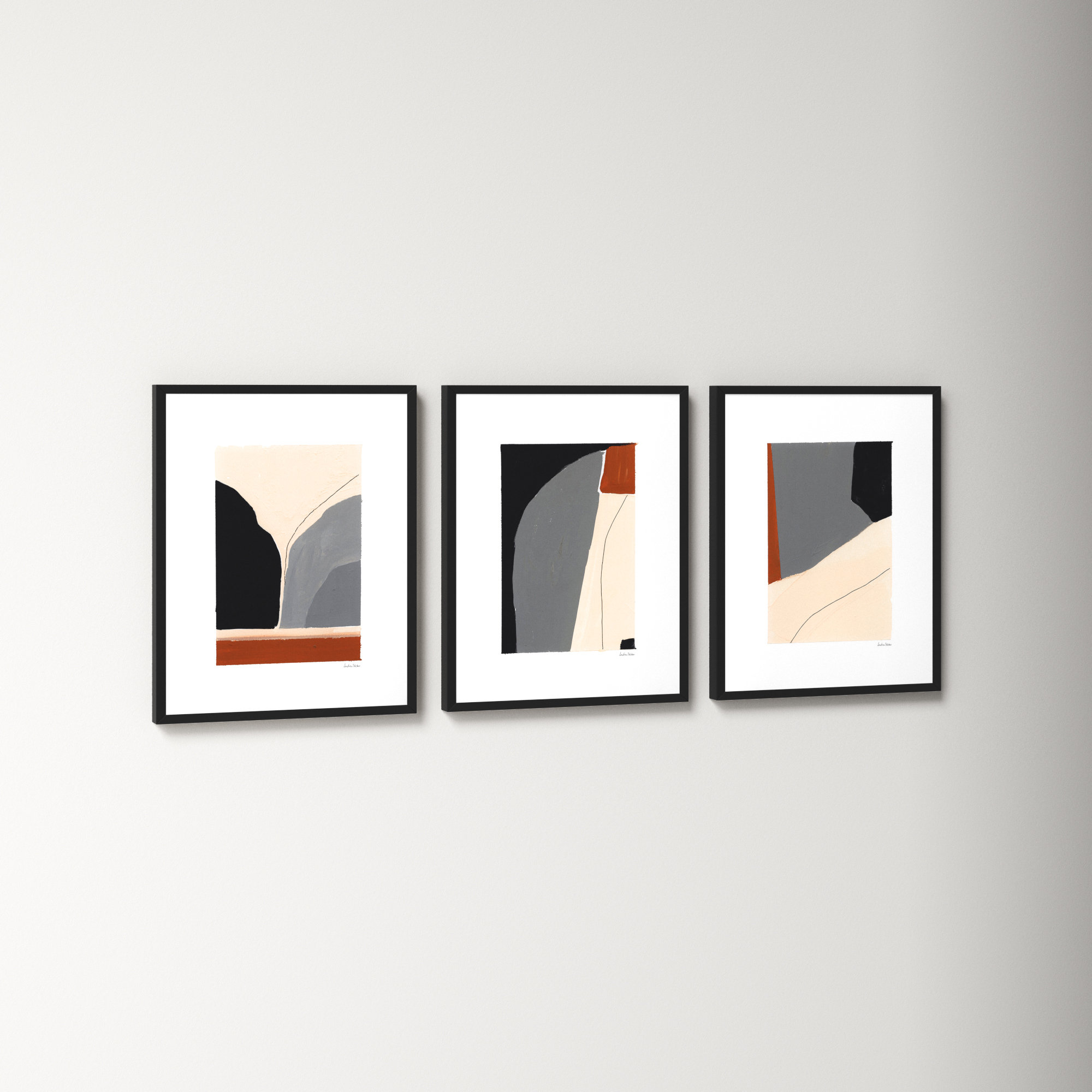 Transcendence. Set Of 3 by Andrea Stokes, 20" H x 16" W x 1.25" D, Black Wood