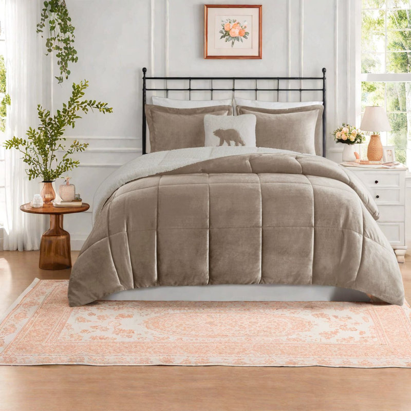 Plush Sherpa Bedding Sets King Polyester Rustic Farmhouse Home Comfort
