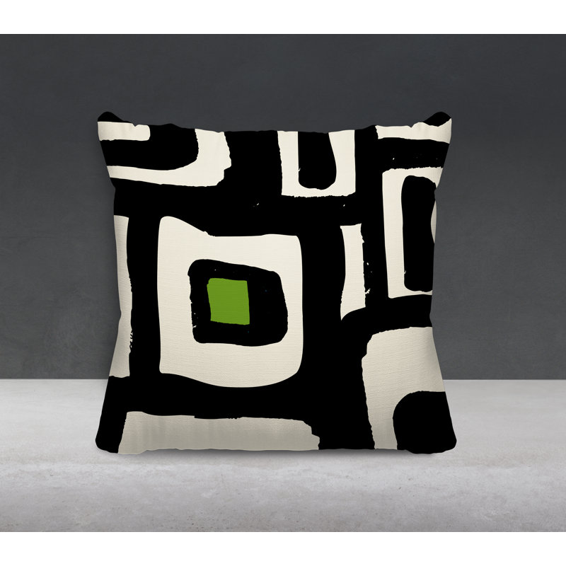 Coussin intérieur / extérieur en polyester filé Banksy, 15 po x 15 po, Chartreuse / blanc cassé