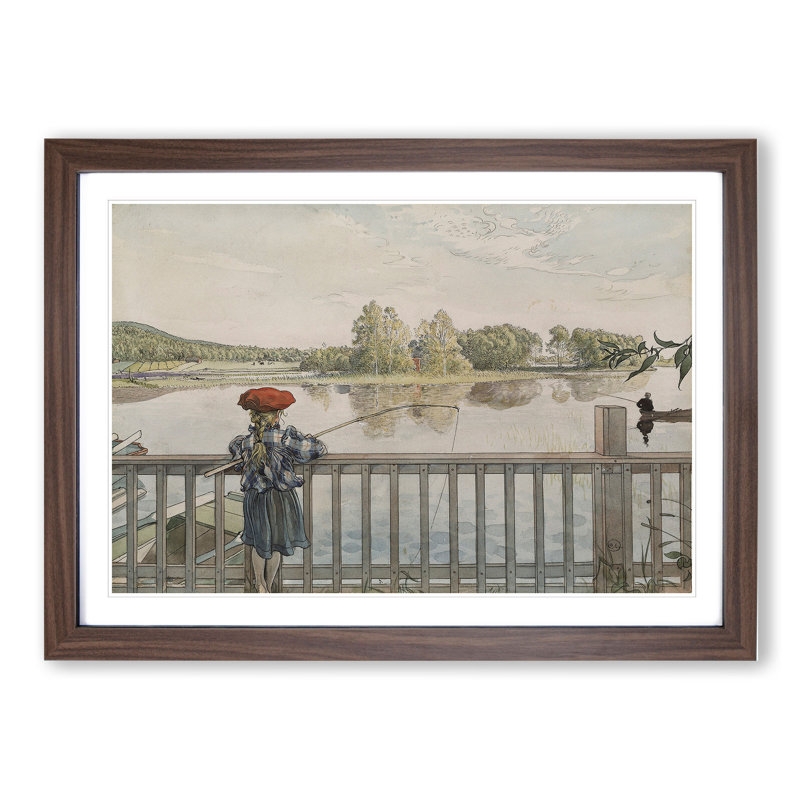 Lisbeth Angling by Carl Larsson - Picture Frame Painting, Walnut Framed, 27cm H x 36cm W x 2cm D
