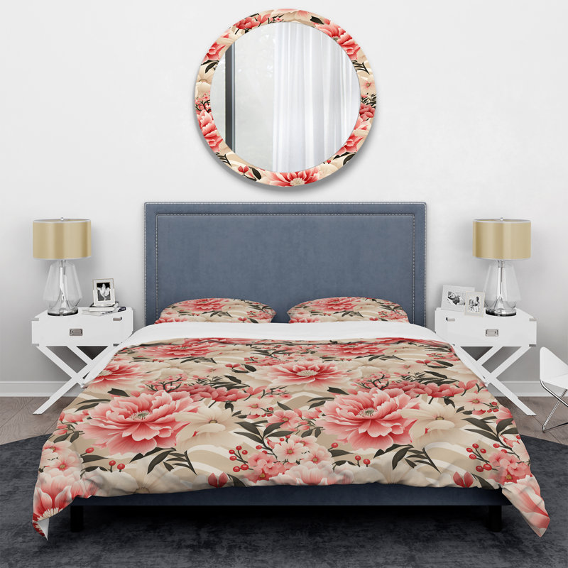 Rose floral pivoine délicatesse - ensemble de housse de couette floral - microfibre de polyester