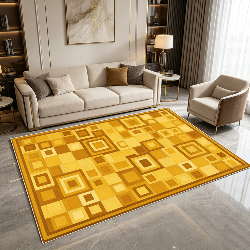 1PC Geometric Square Brown Gold Mosaic area rugs for Living Room, Soft and Comfortable, Suitable for all seasons, easy-to-maintain, machine washable Indoor floor mat, Under Table Farmhouse suitable for dining table area, bedroom bedside,