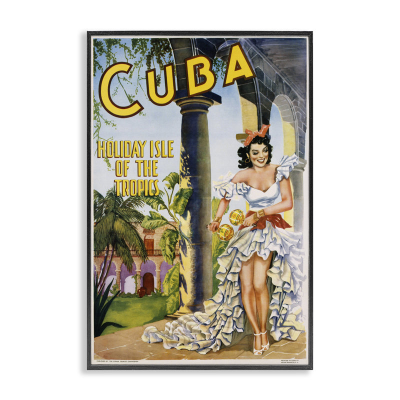 Publicité de voyage à Cuba, estampe numérique, conception de Marcus Jules, H 18 po x l 12 po, Giclée encadrée noir minuit