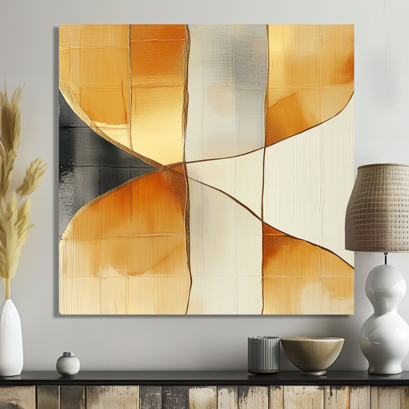 Golden Intersection - Décoration murale abstraite moderne transitionnelle en métal, impression moderne en métal
