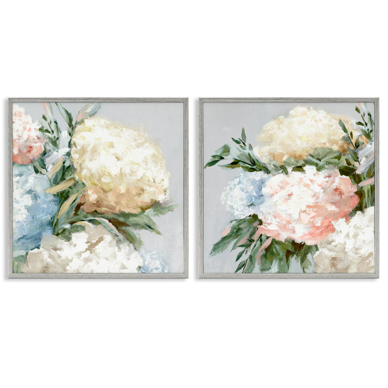  Pastel Blooming Hydrangeas 2 PC Giclee Art Set by Alex Black, Farmhouse Grey Framed Giclee, 17" H x 17" W