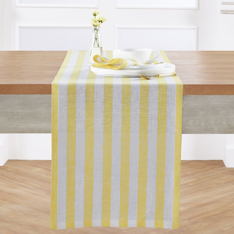 Linen Table Runners, Yellow/White, 108" x 14"