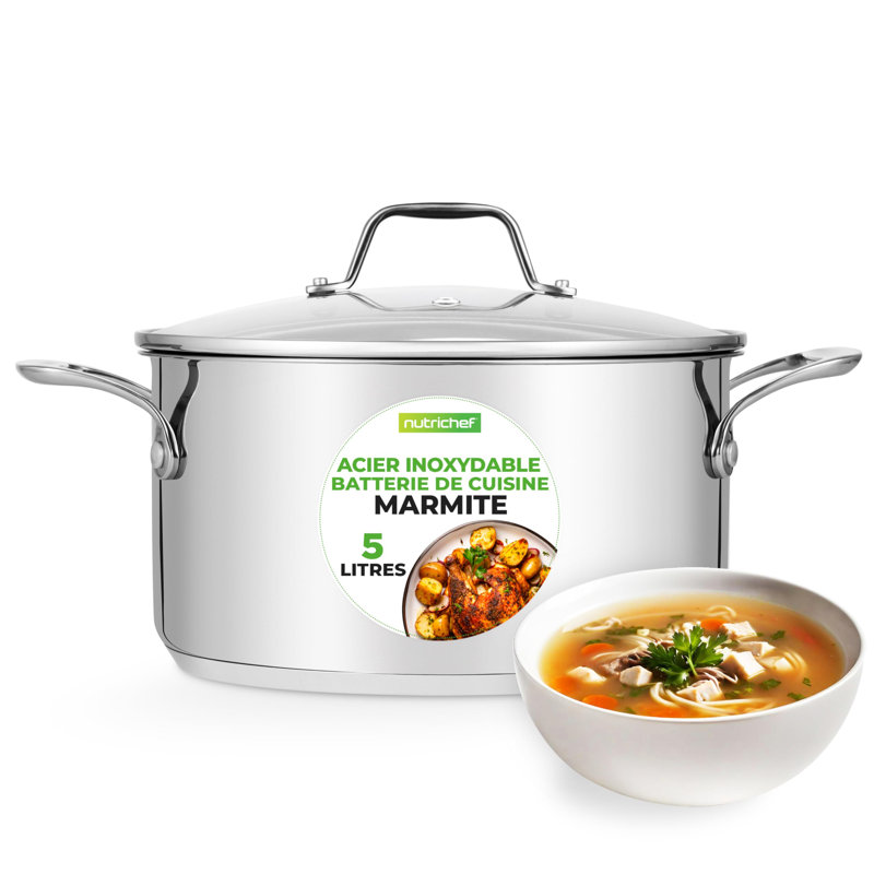 NutriChef Stainless Steel Stock Pot, 6 quarts (5-Ply)