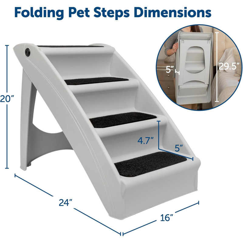 Cozy Up Folding Pet Steps 25" Grey, Gray, 25" H x 18" W x 28" D