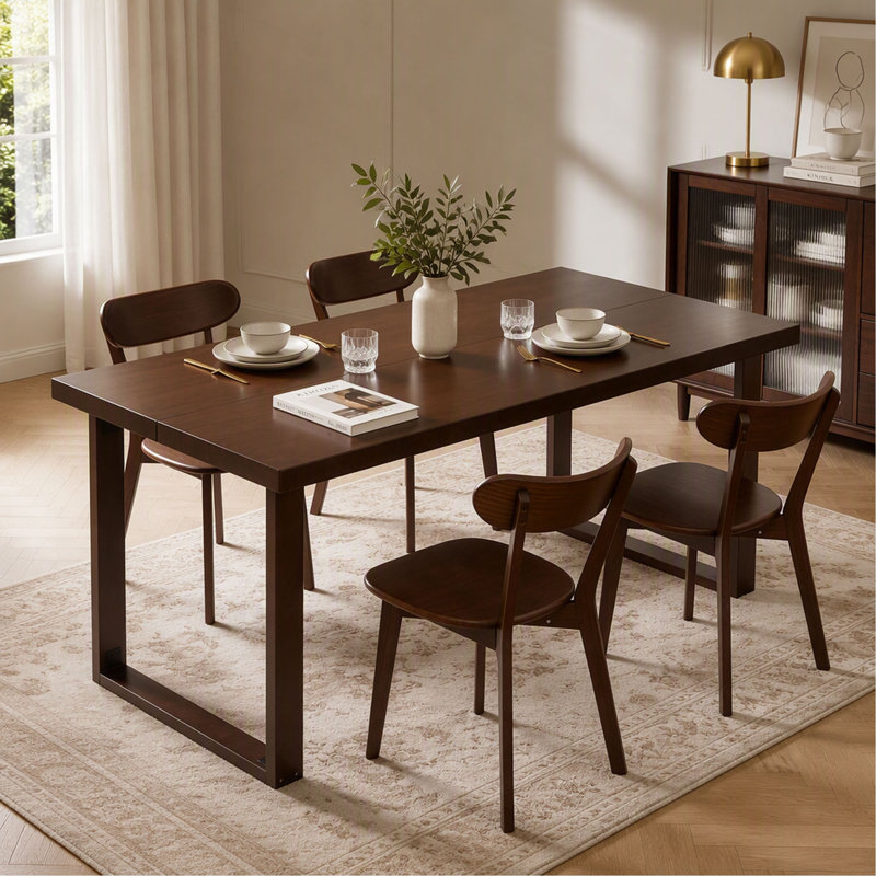 Table de salle à manger rectangulaire en bois massif de 180 cm, style moderne du milieu du siècle, idéale pour la salle à manger ou le bureau à domicile.