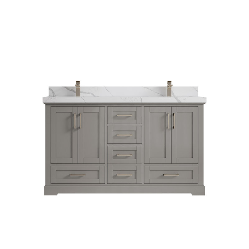 Ensemble de meuble-lavabo double 60 po Esin, Calacatta Laza, gris