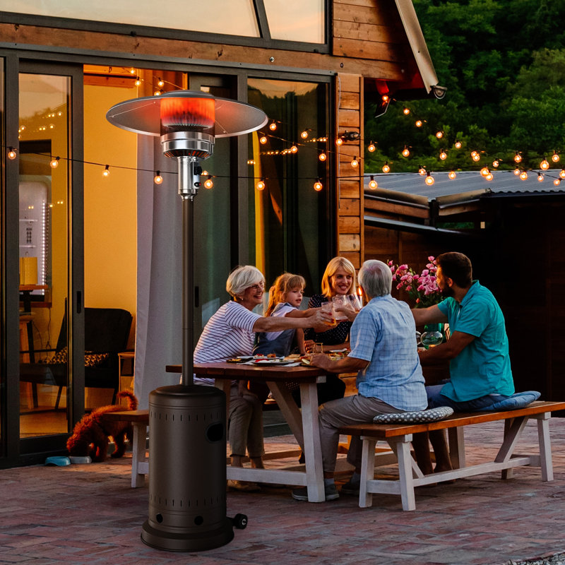 48000 BTU Propane Standing Patio Heater with Wheels, Bronze/Black