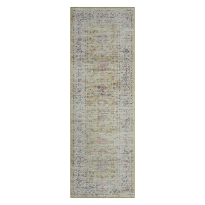 Vintage Floral Area Rug - Washable Non-Slip wool Cotton Carpet - Perfect for Living Room, Bedroom, Bathroom, Kitchen, Entryway, Office