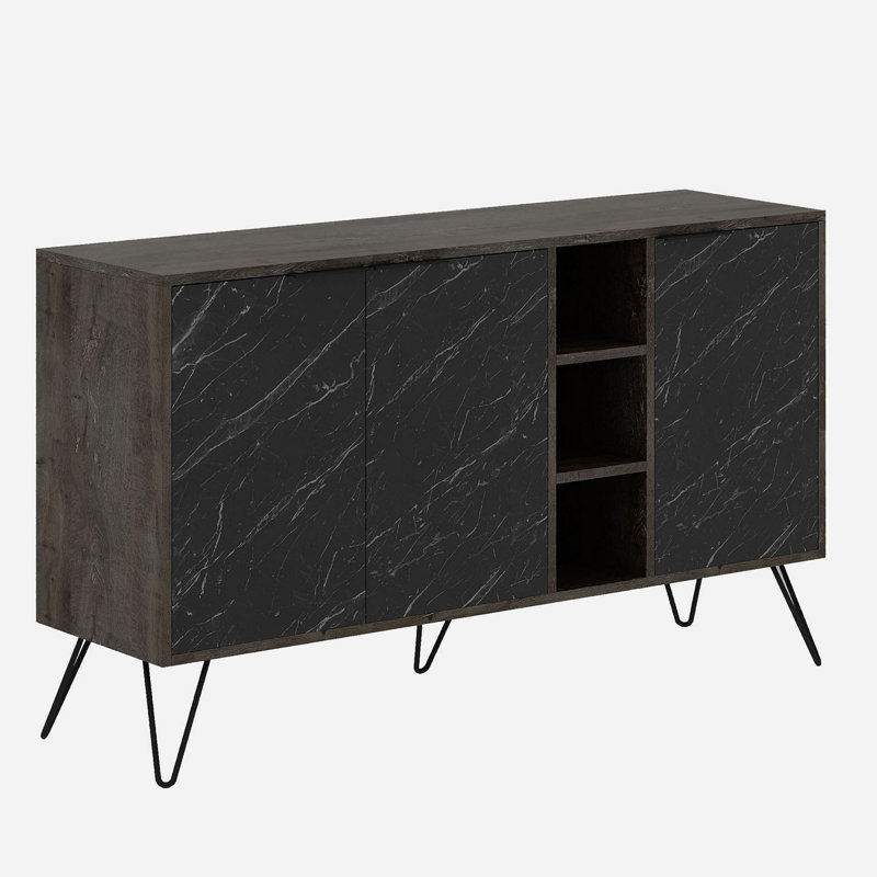 Kristain 55.9" Console Table, Gray Wood/Black Marble