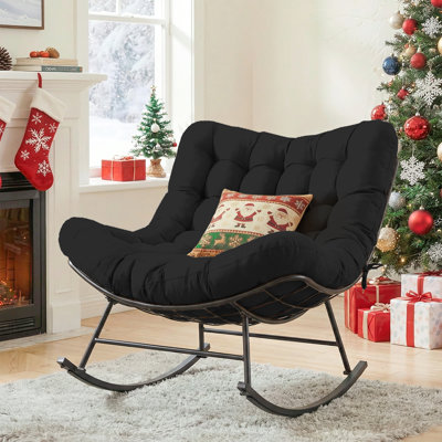  Oversized Egg-Shaped Outdoor Rocking Chair, 39" Wide Patio Rocker with 6.8" Thick Cushion, Heavy Duty Steel Frame for Porch Balcony