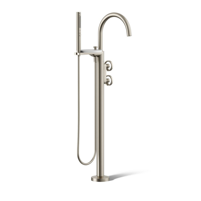 Components Floor-Mount Bath Filler Trim, Vibrant Brushed Nickel, Wheel Handle