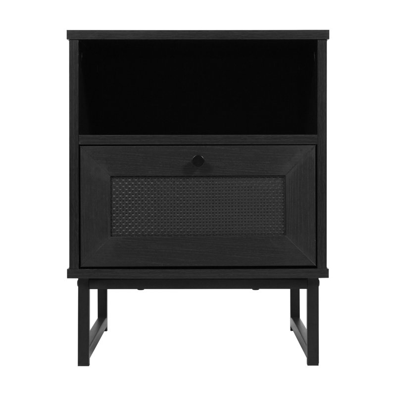 Mid-Century Modern Side Table With Storage Drawer And Shelf, Black