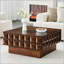 Table basse 32,7 pouces carrée en noyer avec habillage géométrique 3D texturé, plateau en placage de bois de frêne, table centrale moderne