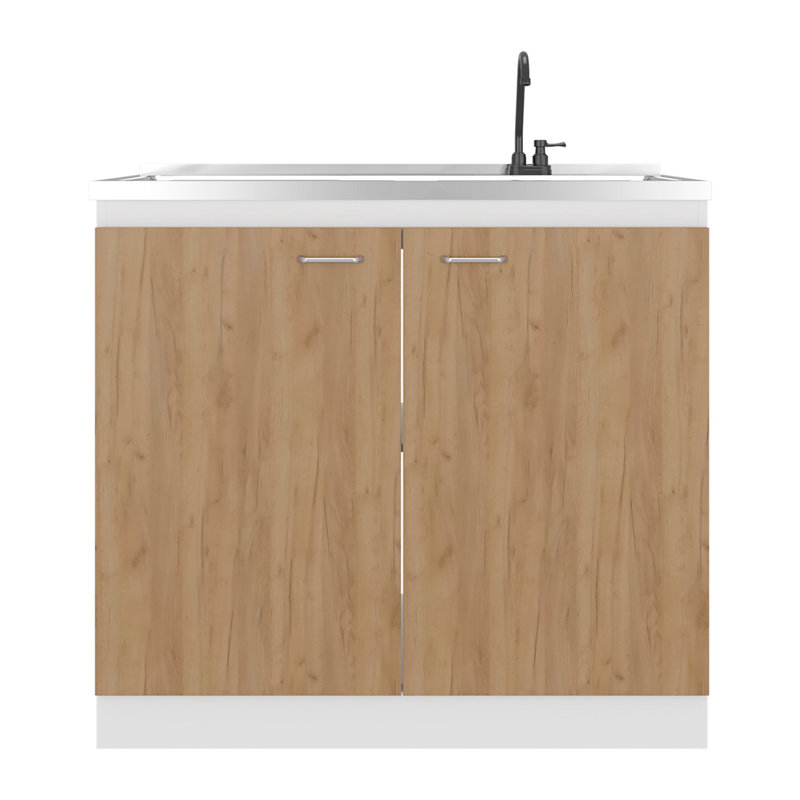 Armoire de rangement en chêne blanc et naturel avec 2 portes et 3 tablettes