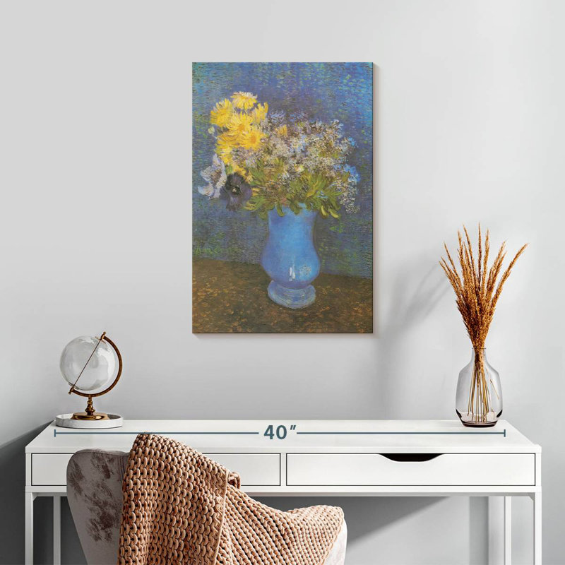 Vase Harnek de marguerites et anémones lilas, H 24 po x l 16 po