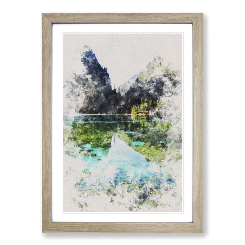 Lake and Mountain View - Picture Frame Graphic Art, 65cm H x 48cm W x 2cm D, Oak Framed