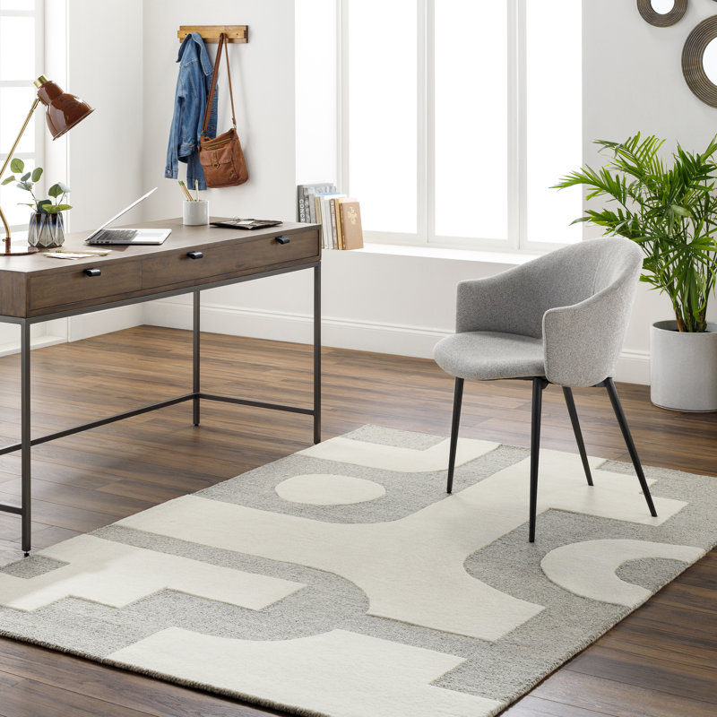 Wingrove Abstract Hand Tufted Wool Area Rug in Gray, Rectangle 5' x 7'6"