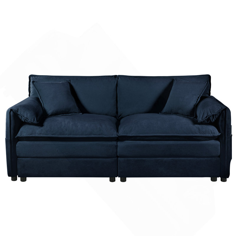 Deep Seat Sectional Sofa Cloud Couch with Ottoman, Modern Chenille Comfy Love Seat Upholstered Modular L Shaped Couch for Living Room,Apartment,Office,DIY Combination,Blue