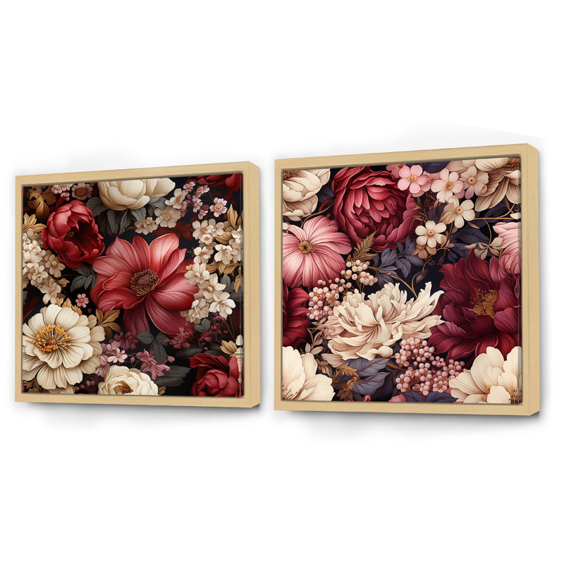 Jessup - Ensemble de 2 collages carrés floraux, Cadre flottant brun, H 30 po x l 61 po