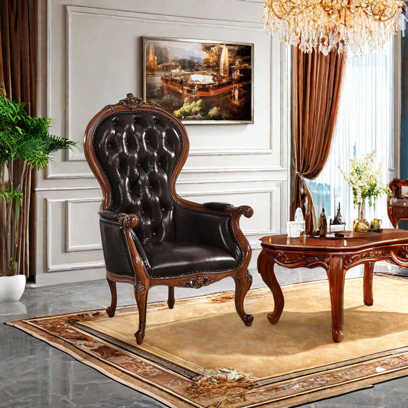 Fauteuil en cuir de vache de 29,92 po de large Aydee, Cuir véritable brun foncé