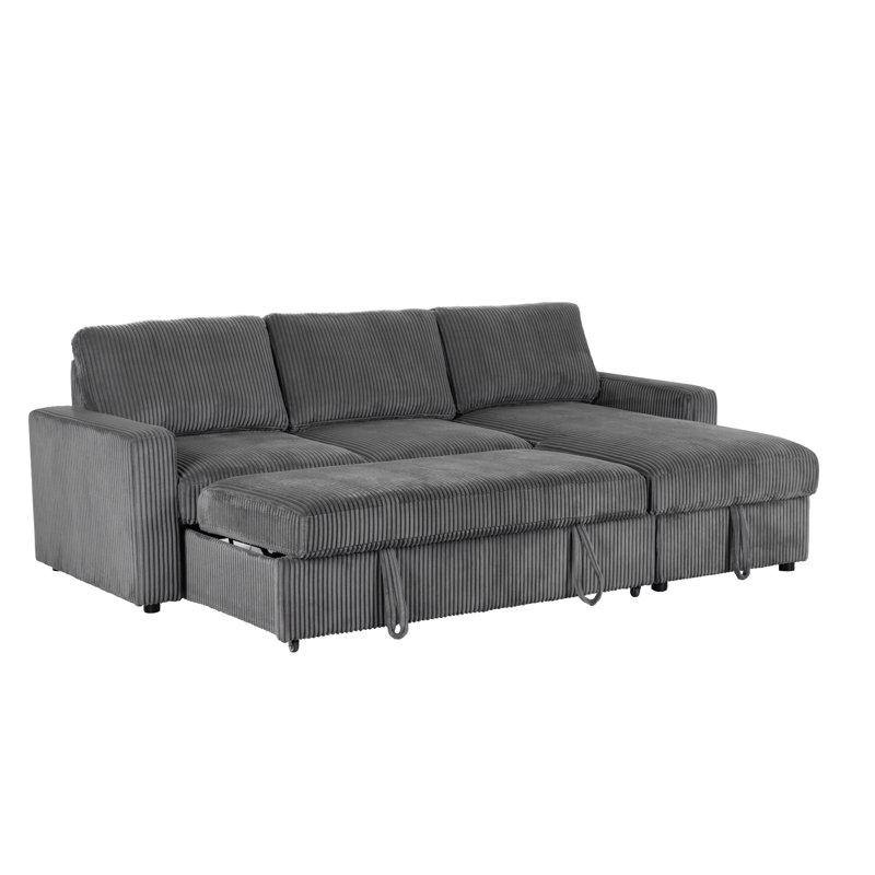 Haven Corduroy 2pc Reversible Sleeper Sectional With Storage Chaise, Charcoal, Gray Polyester
