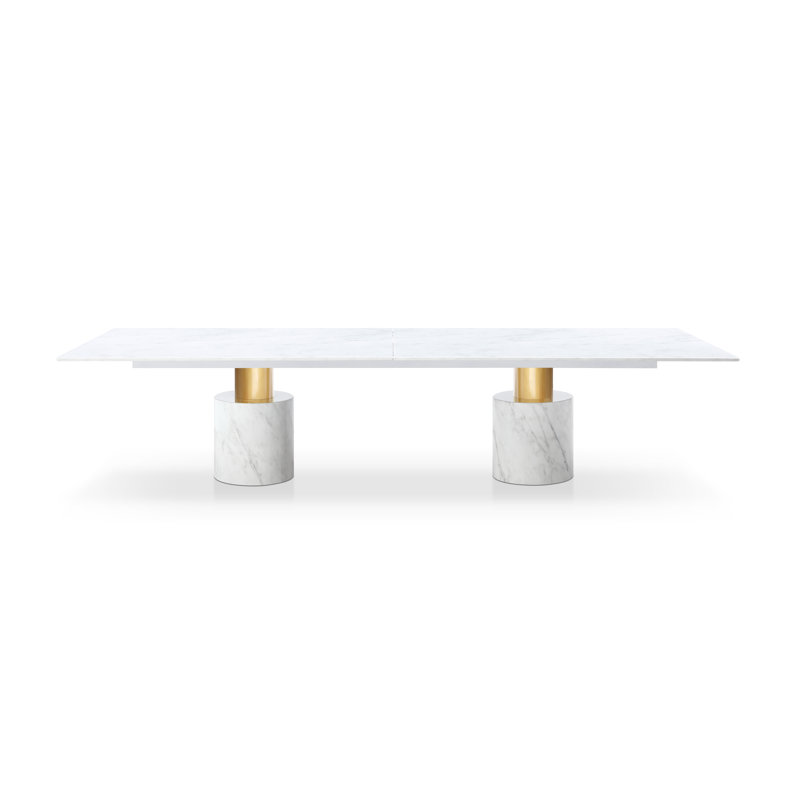 Table de salle à manger Safeya, Blanc, Blanc / Doré, H 30 po x l 120 po x P 48 po