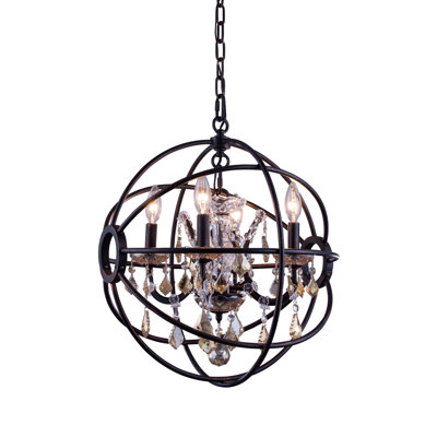 Lustre en forme de globe à 4 lumières avec détails en cristal Svante