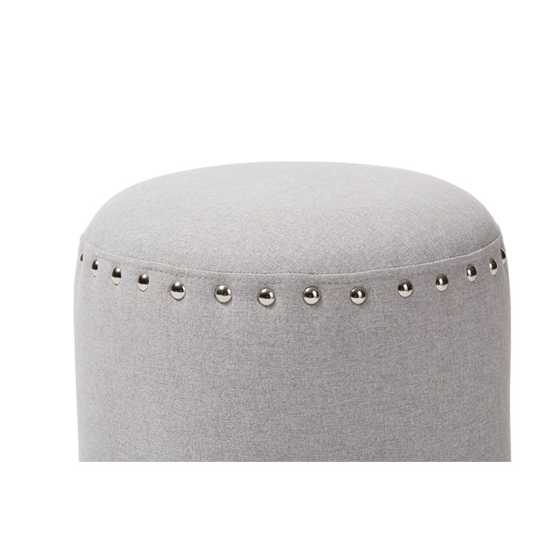 Pikus Upholstered Pouf, Light Gray Polyester