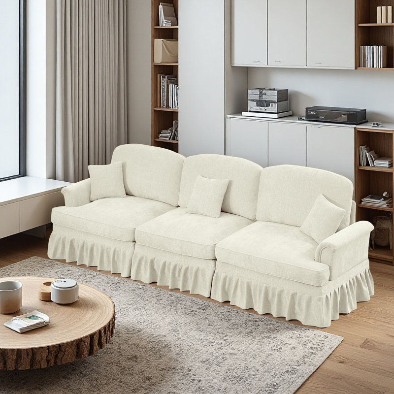 Sofa, Cloud Couch Sectional Sofa, Chenille Sofa, 36.6" H x 107.1" W x 32.8" D, Beige