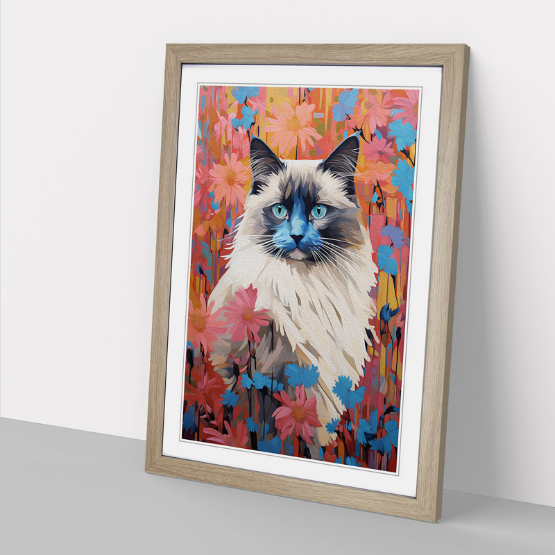 XYZ-FRM-V1223-5362 Ragdoll Cat Colour Field No.4 - Single Picture Frame Print on Wood, Oak, 64cm H x 46cm W x 2cm D