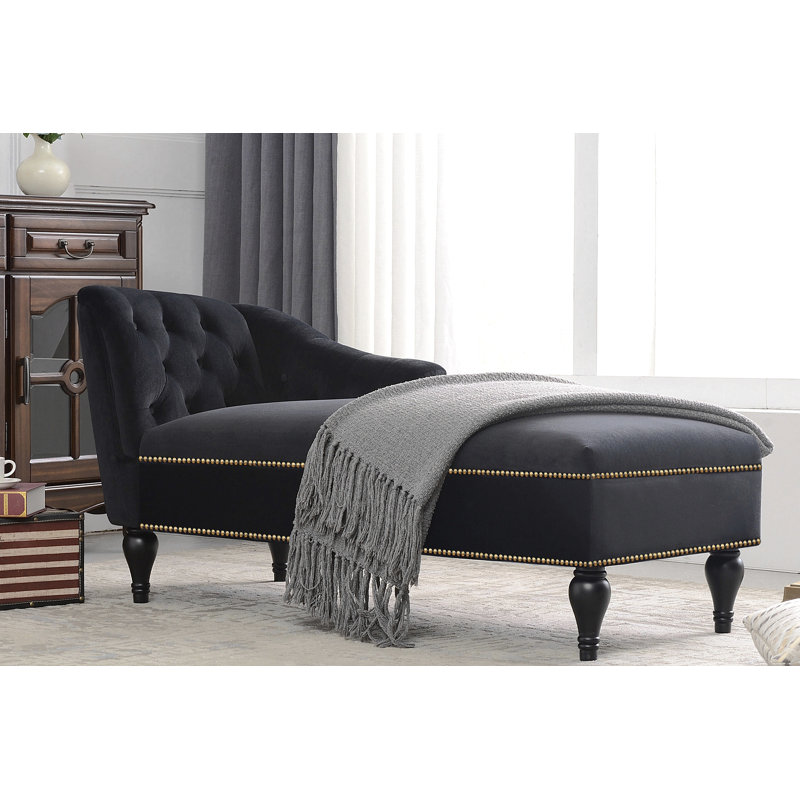 Ezia 58" Velvet Armless Sofa Chaise with Nailhead Trim & Solid Wood Legs