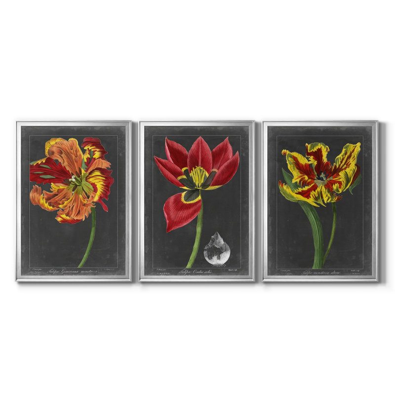 Midnight Tulip I - Toile tendue avec châssis sur mesure - 3 pièces, H 27 po x l 57 po, Argent argent