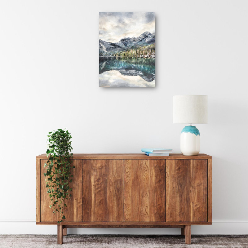 Lake Reflections Blue and Green Landscape Canvas Art Print