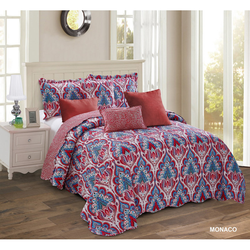 Cathcart Purple/Red/Blue Microfibre Bedspread Set, 180 x 240cm Bedspread + 1 Pillow Sham