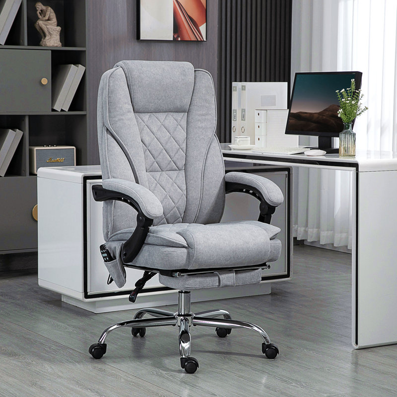 Massage Office Chair With 6 Vibration Points, Heated Reclining Computer Chair, Swivel Desk Chair With Adjustable Height And Footrest, Gray