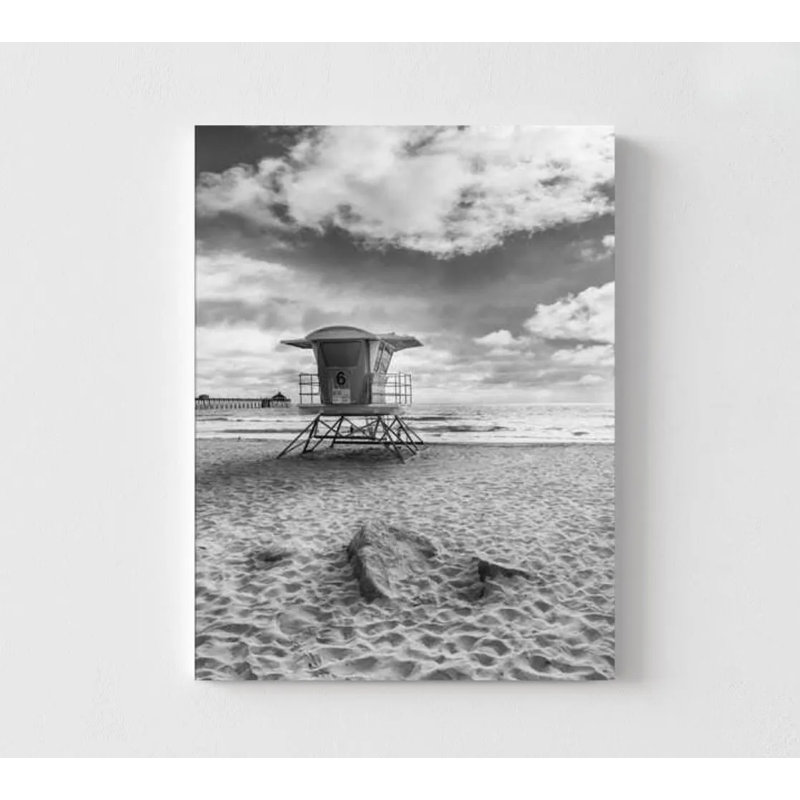 Art mural plage: tour de sauveteur noir et blanc - décor côtier, H 12 po x l 16 po, Ne s’applique pas, Ne s’applique pas